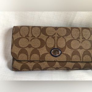 Coach Brown and Blue Monogram Wallet